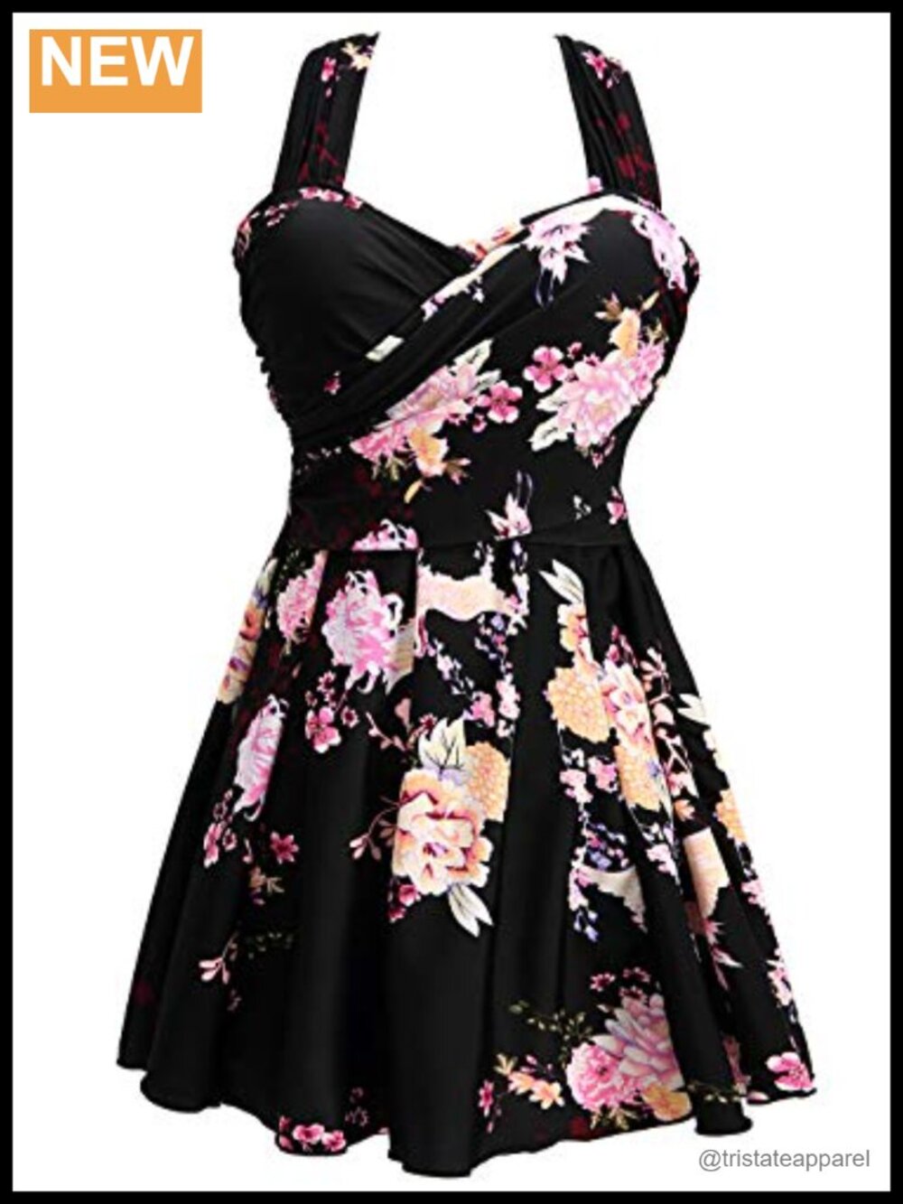 Cocopear Crossover One Piece Swimdress Floral Skirted Swimsuit